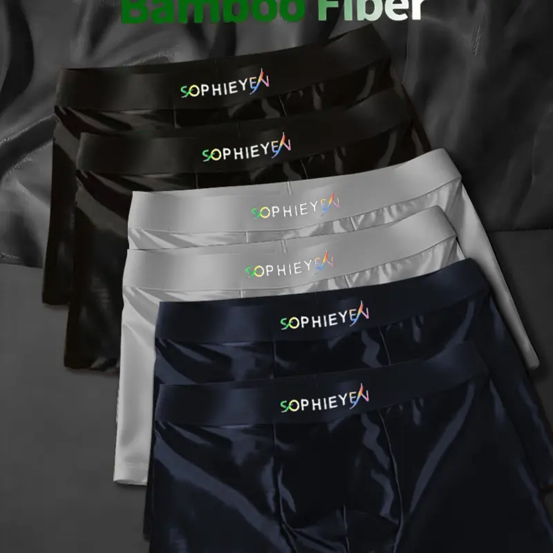 Men's 6-Piece Bamboo Fiber Stretchy Design Underwear, High Stretch Comfortable Plain Design, Casual Fitted Boxer Briefs Pack for All Seasons