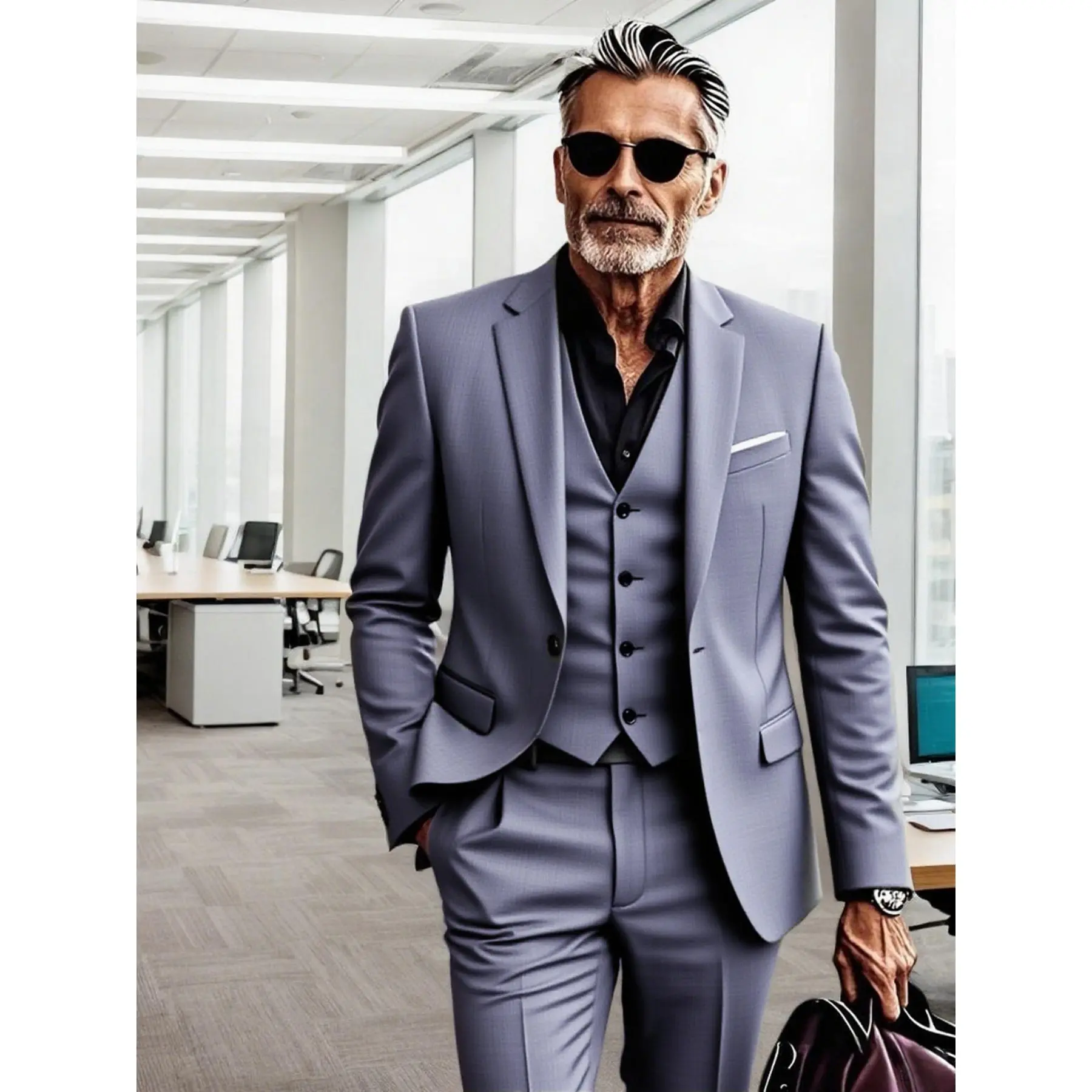 Mens Suit 3 Piece Set Wedding Groomsmen Suit for Men Single Button Suits Set Solid Jacket Vest Pants