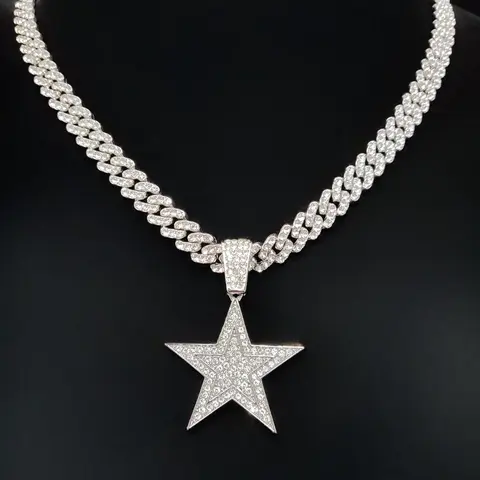 Star Shaped Pendant & 9mm Miami Necklace, Fashionable Punk Style Jewelry for Party, Daily Decor, Trendy All-match & Exquisite Jewelry for Birthday Gift, Fashion Necklace Chain
