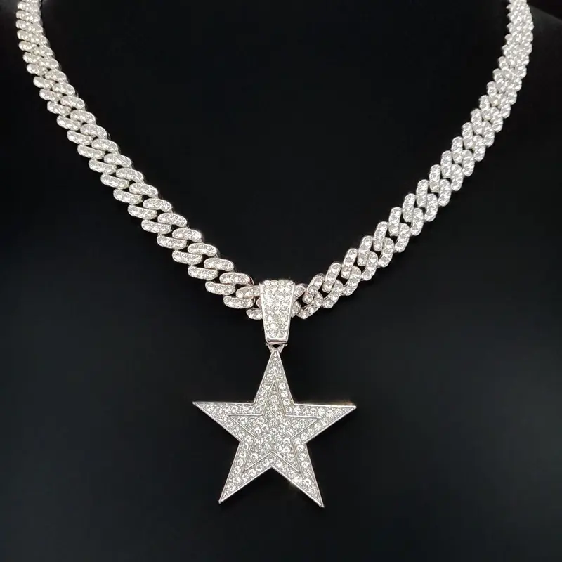 Star Shaped Pendant & 9mm Miami Necklace, Fashionable Punk Style Jewelry for Party, Daily Decor, Trendy All-match & Exquisite Jewelry for Birthday Gift, Fashion Necklace Chain