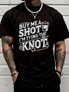 Buy Me A Shot I'm Tying Knot Wedding Bachelor T-Shirt |   Men'S Breathable, Sweat-Wicking, Soft Graphic Tee Suitable for Daily Commutes, Home Lounge, and Casual Wear |   2026 New Year'S Party Street Style Outfits, All-Season, Vintage Style, Crew Neck