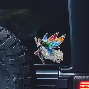Shiny Fairy Car Sticker with Wings Design, Gemstone Colors, Irregular Shape, Self-Adhesive Vinyl, Multi-Surface Use, Best Gift Idea, Sticker for Cars