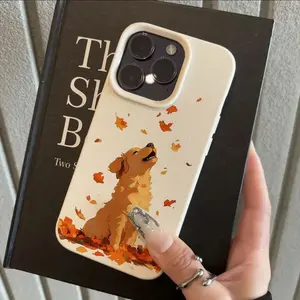 A phone case with golden retriever and maple leaf pattern, TPU material, anti-slip and shockproof, suitable for iPhone 17/16/15/14/13/12/11 PRO PROMAX PLUS AIR XS XSMAX, an ideal gift for friends and family, DKPW480