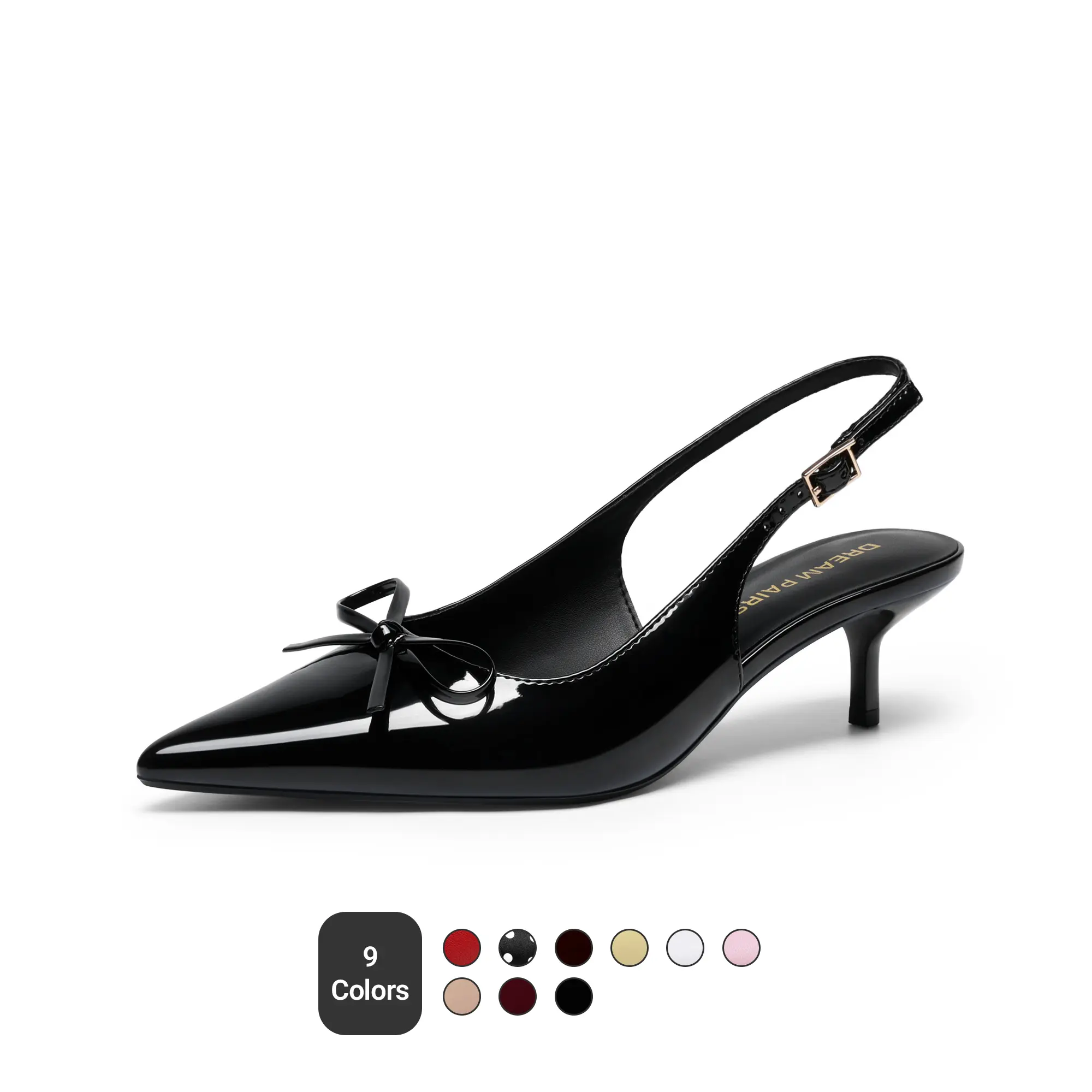 Dream Pairs Women's Kitten Heel Pointed Toe 2.17 Inch Low Slingback Bow Tie Pumps Cute Comfortable Chic Classic Date Shoes for Girls Summer Spring Footwear Dress Shoes All Day Wear