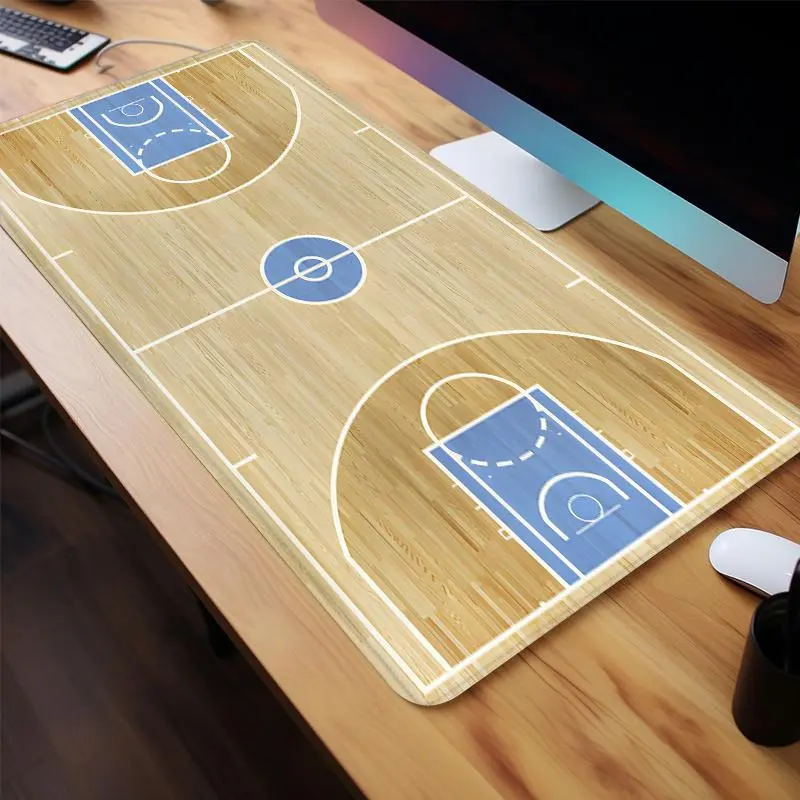 Basketball Court Design Large Gaming Mouse Pad, 1 Count Non-slip Rubber Base Stitched Edge Desk Pad, Office Desk Accessories for Laptop Desktop, Gaming Desk Accessory, Gaming Mousepad