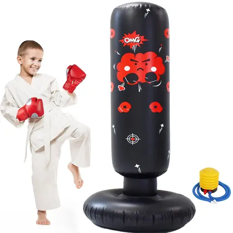 Kids Inflatable Free-Standing Toddler Punching Bag - 0.35mm Thick PVC Boxing Training Equipment, 1x Inflatable Boxing Bag, 1x Pump, 120cm Portable Indoor/Outdoor Gear, Martial Arts Practice, Birthday/Holiday Gifts (Gloves Not Included)