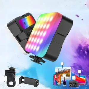 RGB Video Light Portable LED Photography Light with 3 Cold Shoe Mounts CRI 95+ Adjustable 2500K-6500K 21 Effects 2 Clamps 88g Ultra-Light Design for Phone Laptop Zoom Call Live Streaming