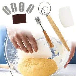 Dough Whisk - Bread Making Tools Danish Dough Whisk Set, Bread Mixer, Bread Scraper Cutter for Sourdough, Bread Lame Dough Scoring Knife Carving Tool with 5pcs Blades
