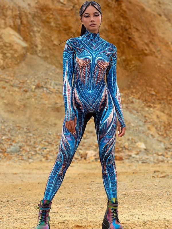 Shimmering Blue Rave Outfit, Attire for Festivals, Rave Apparel, Women'S Burning Man Bodysuit, Festival Bodysuit for Ladies, Women'S Rave Costume, Party Bodysuit, Halloween Outfits, Festival Performance Attire, Christmas Cost