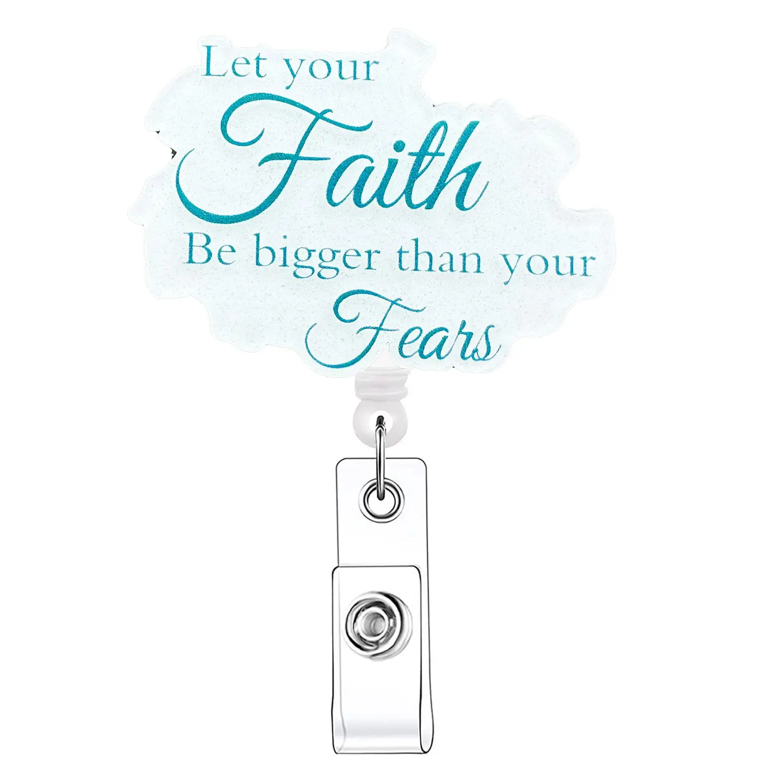 Let Your Faith Be Bigger Than Your Fears Retractable Badge Reel, 1 Count Acrylic ID Holder with Clip for Nurses, Doctors, Students & Office Staff