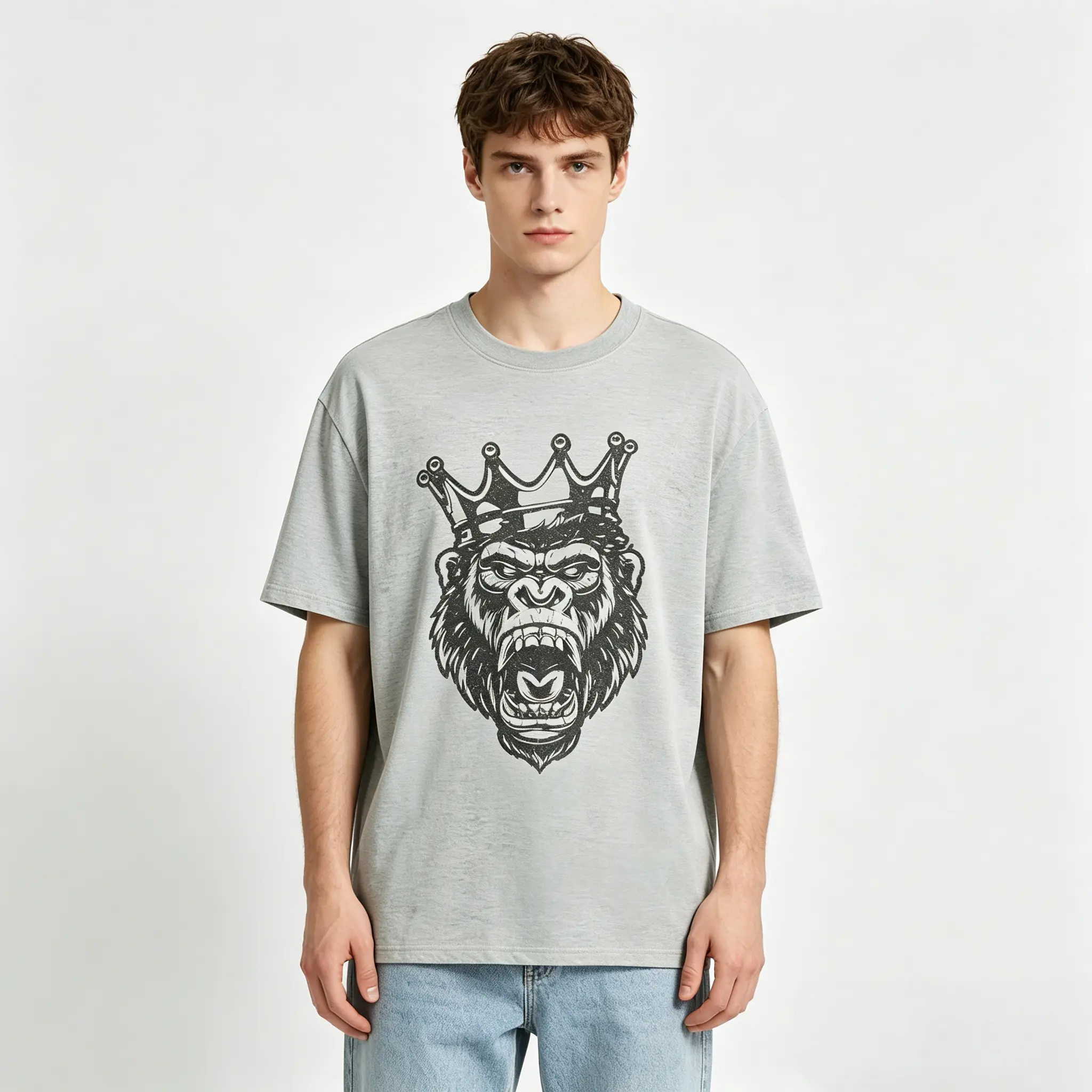 Vintage Roaring Gorilla Graphic T-Shirt, Unisex Soft Cotton Round Neck Tee, Distressed Menswear Shortsleeve Top for Casual Streetwear