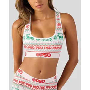 PSD Womens Holiday Print Racerback Sports Bra - Comfortable, Breathable, Ultra-light Fabric