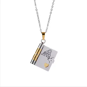 Book Necklace for My Granddaughter Stainless Steel Birthday Graduation Christmas Thanksgiving Jewelry Gift with 6 Pages Engraving Details