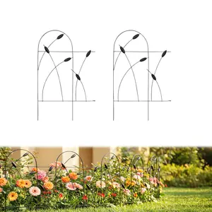 Arifaro Metal Decorative Garden Fence Border, 32 in.H x 19.5 in.W (10 Panels, Total Length 16 feet) No Dig Fence Rustproof Wrought Iron Landscape Fencing for Flower Bed, Trees, Black