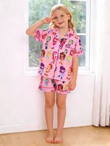 2-piece girls' foundation make-up all over strawberry sweetheart cartoon character pattern printed short sleeved shorts soft comfortable top small pocket lapel design elastic waistband daily casual home Pastel Cute Pajamas children's pajamas set