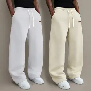 2-piece autumn/winter streetwear set: unisex wide-leg sweatpants with a straight leg, drawstring, pockets—casual track pants for everyday wear, hip-hop style.