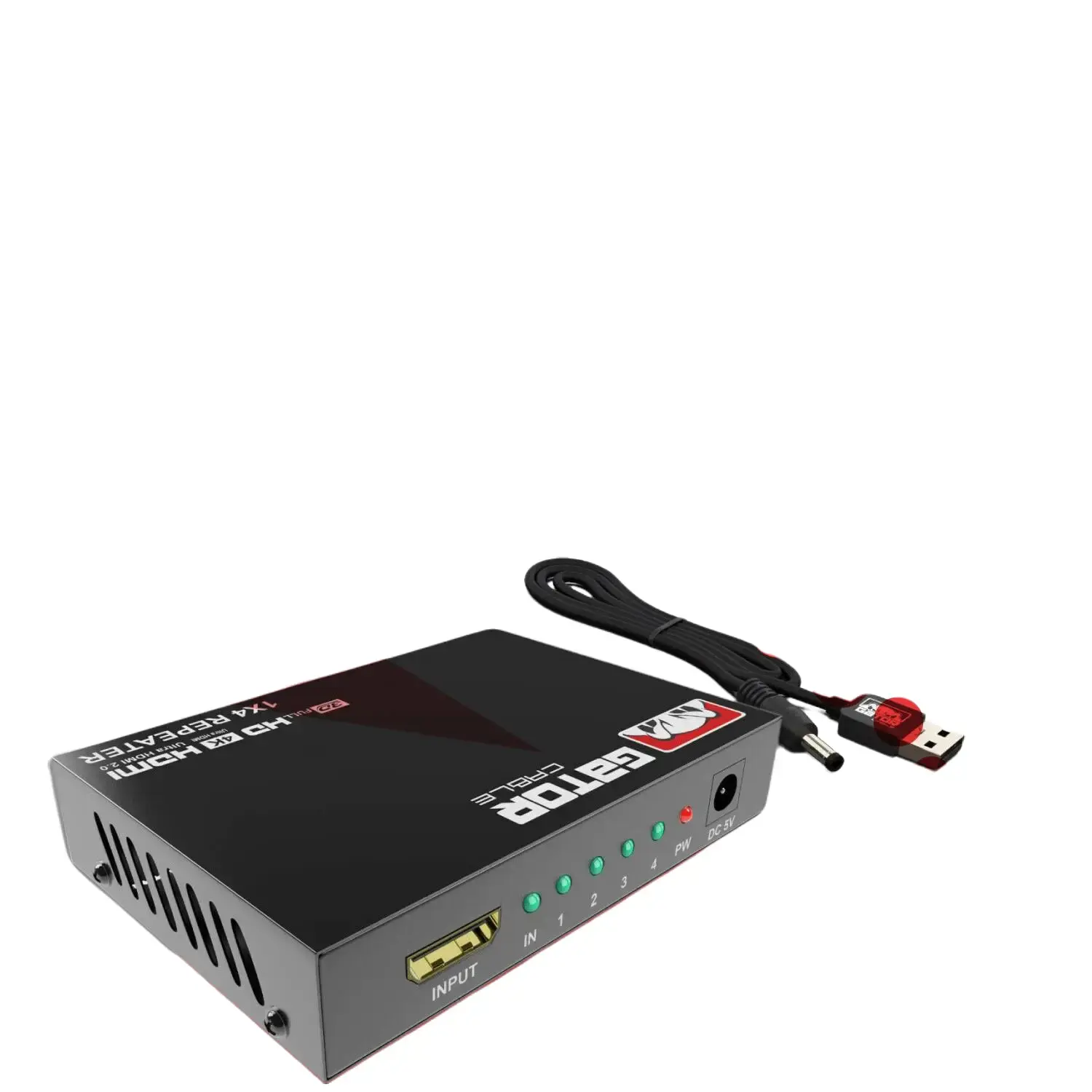 1x4 4K HDMI 2.0 Cable Repeater Hub Box, 1 In 4 Out Amplifier Splitter for 3D Audio & Video Transmission
