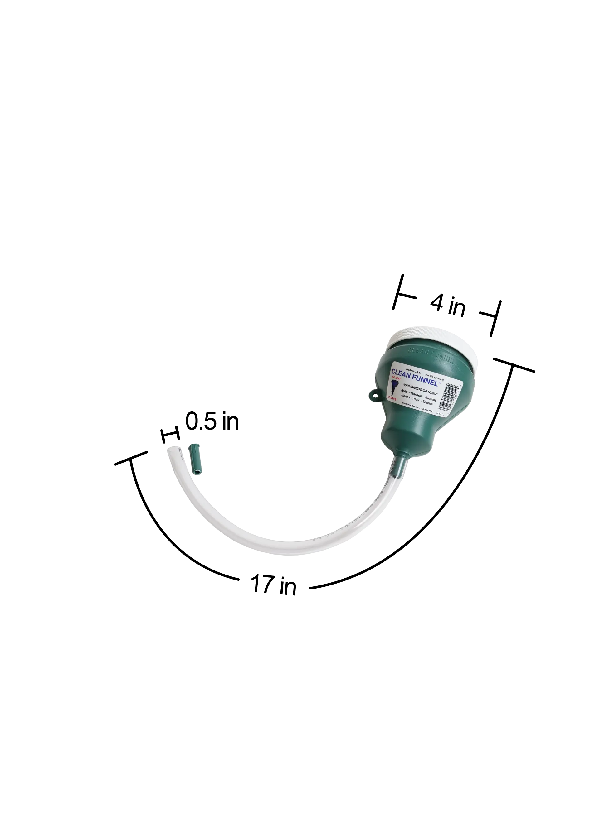 Clean Funnel 112- Plastic Funnel With Clear Flexible Hose & Dual Caps For Easy Clean Up