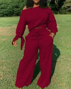 Wide leg (Maroon) Drawstring Jogger Set