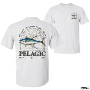 Pelagic Offshore Tuna T-Shirt, Nautical Fish Chart Graphic Tee, Soft Cotton Shirt for Men, Saltwater Fishing Apparel Since 2002, Ideal Gift for Deep Sea Anglers