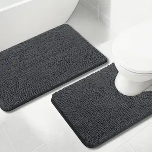 Bathroom Rug Sets 2 Piece, Extra Thick and Absorbent, Non-Slip, Machine Washable, Dry Quckily, Soft Cozy Plush, Used Under Shower Bathtub and Sink, Dark Grey