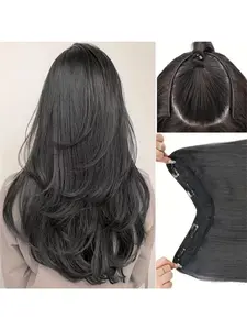 Clip-In U-Part Hair Extensions - 22inch Long Straight Synthetic U-Shaped Black Hairpiece with 4 Clips for Women, Layered Style for Daily Use