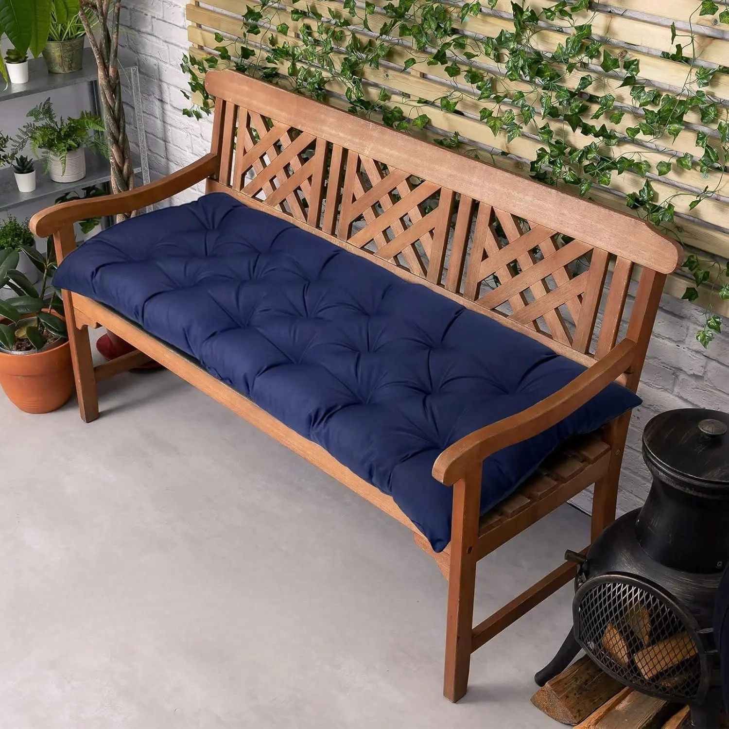 Outdoor Furniture Cushion, 47"L×20"W×3"T Waterproof Thick Fiber-Filled Tufted Pad for Patio Chairs, Deck & Indoor Window Seats, Outdoor Furniture Cushions