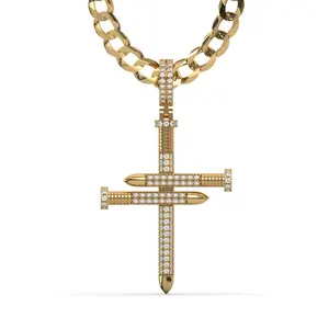 Men's VVS Lab Diamond Customizable Yellow Nail Gold Cross Necklace Pendant