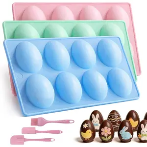 Easter Egg  Molds for Baking,3Pcs 24 Cavity Non-Stick Egg-Shaped  Mold and Tool Set,Suitable for Candy, Cake Pop,Soap, and Jelly Baking Supplies
