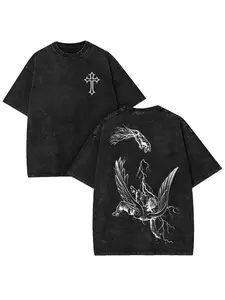 Fallen Angel Graphic T Shirt Vintage Washed Heavyweight Cotton Oversized Tee Hand Of God Gothic Cross Christian Apparel Acid Wash Men Women Unisex Retro Y2K Grunge Dark Aesthetic Streetwear Trending Summer Outfits Gifts TikTok Made Me Buy It