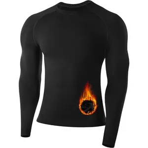 Thermal Compression Shirt for Men, Fleece-Lined Long Sleeve Base Layer with 4-Way Stretch, Moisture-Wicking Top for Outdoor Sports & Running
