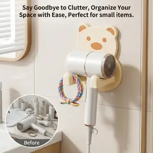 🐻 Cute Bear Hair Dryer Holder| No-Drill Wall Mount Hook| Aesthetic Bathroom Organizer & Renter Friendly Decor✨