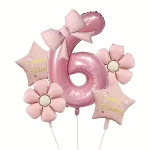 8-Piece Number Birthday Balloon Bouquet, Includes 32-Inch Numbers 0-9, Daisy Flowers, Bow, Star Decor, Perfect for Baby Shower, Party, Home Decor