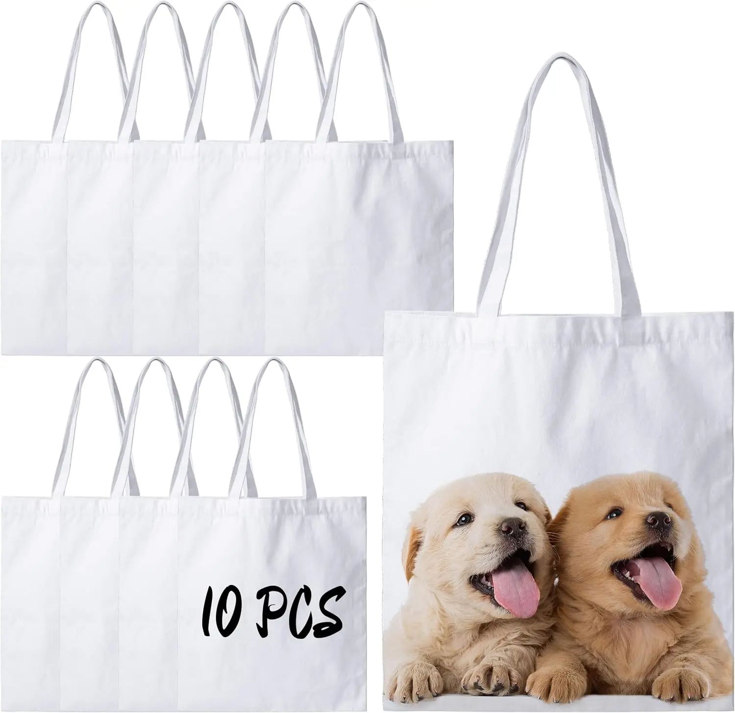 Joyclub 10 Pack Canvas Tote Bags Bulk Sublimation Blanks Tote Bags Polyester Medium Reusable Grocery Cloth Shopping Bags for Heat Transfer Tie Dye Advertising Painting Crafting DIY Gift
