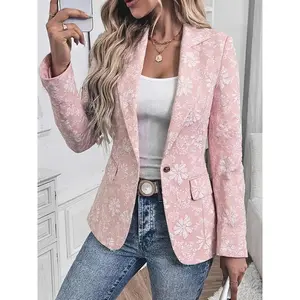 Elegant Women’s Jacquard Blazer Jacket, Single-Button Slim-Fit Commuter Coat, Versatile Office Outerwear for Ladies