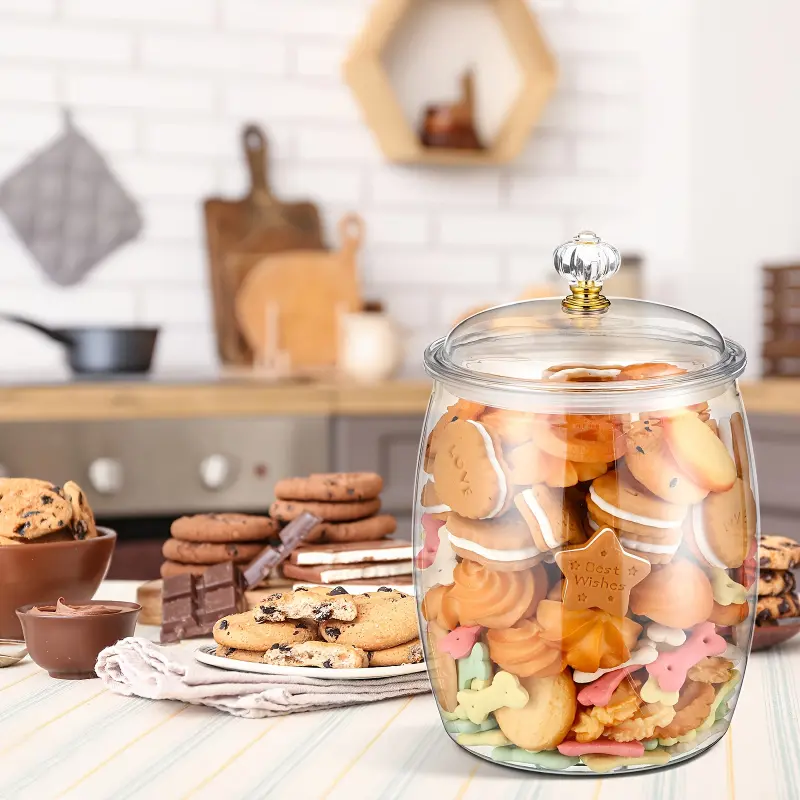 Large Clear Plastic Cookie Jar with Airtight Lid Reusable Sealed Food Storage Container for Kitchen Pantry Party Wedding Decor 2. Clear Plastic Cookie Container Airtight Sealed Lid Reusable Food St