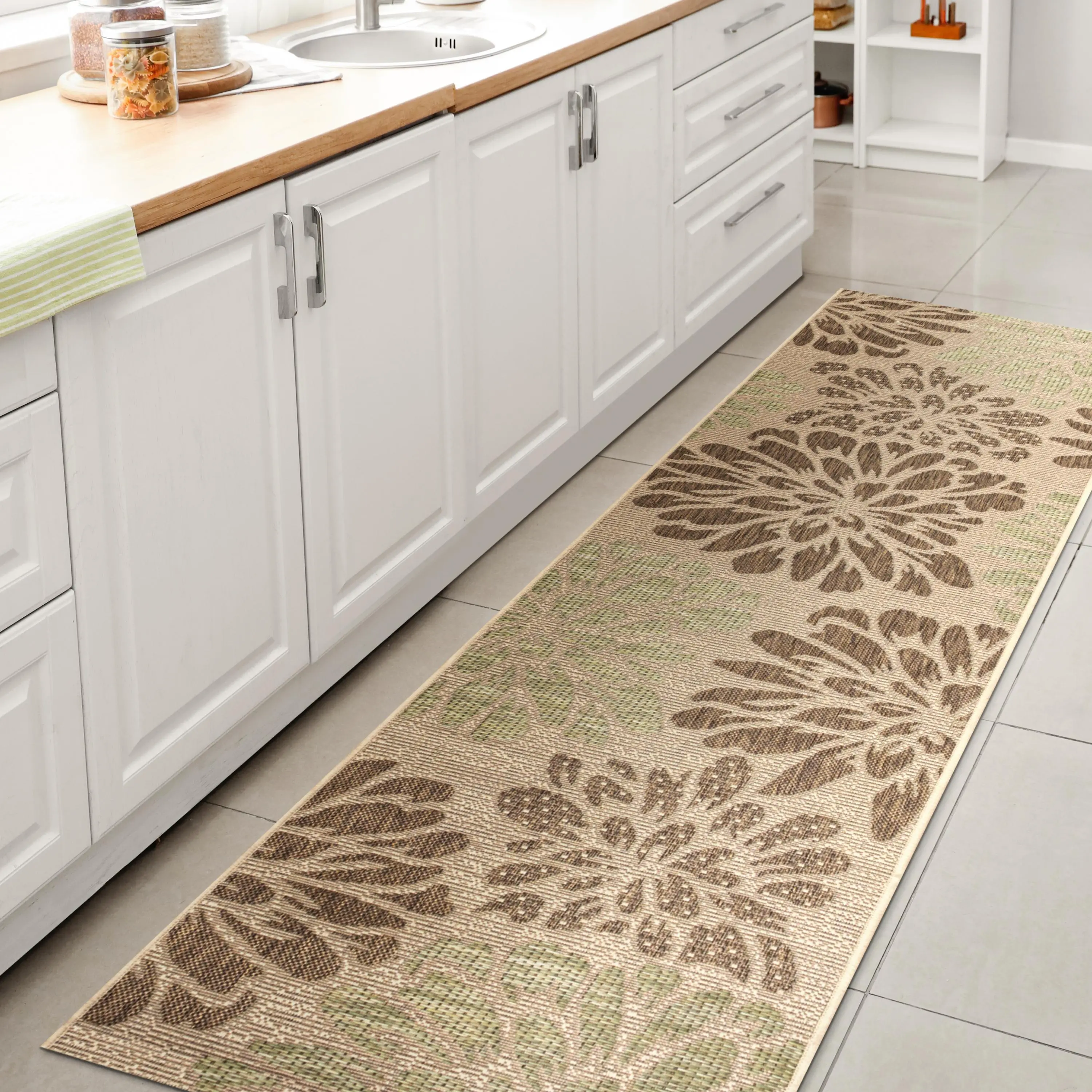 JONATHAN Y Zinnia Large-Scale Modern Floral Textured Flat Weave Home Decor Indoor/Outdoor Runner Rug - Outdoor Rug Mats, Living Room Decor, Versatile for Key Spaces