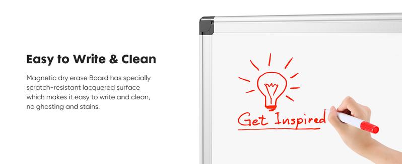 Magnetic Dry Erase Board 36 x 24 Inches White Board with Accessories, Includes Dry Eraser, Marker Tray & Fixing Kits