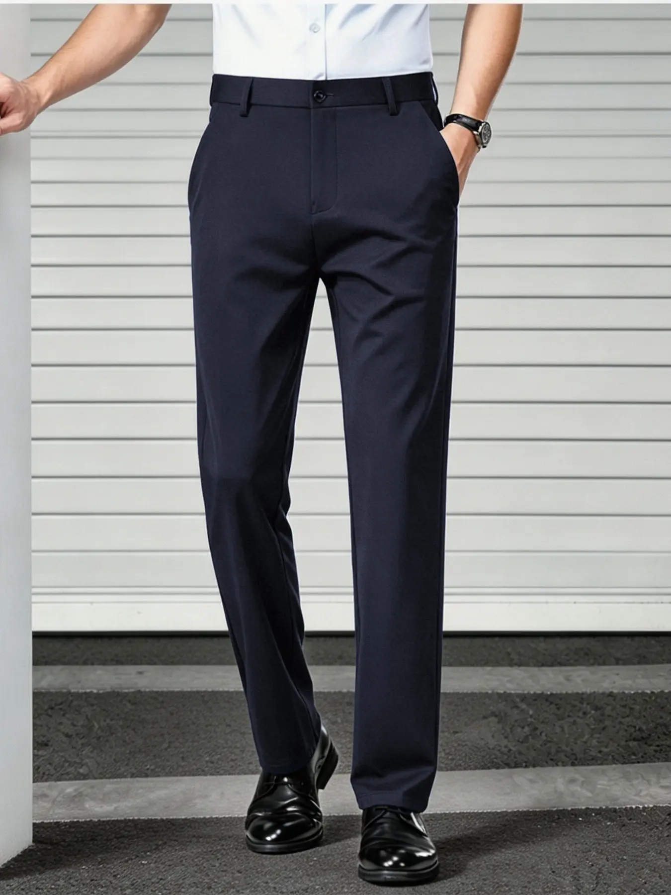 Men's Casual Dress Pants, Fitted Trousers, High Elastic Anti-Wrinkle Smooth Fabric, Breathable, Button Fly, Ankle Length, Business, Office & Daily Wear