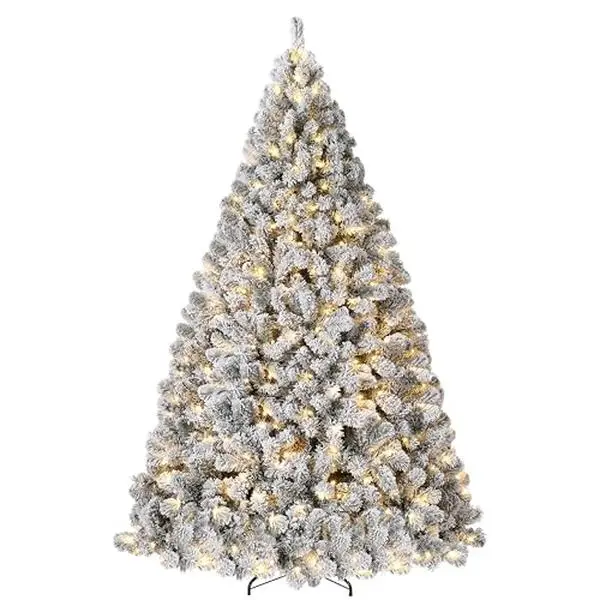 Gaomon 6ft Green Flocked Tips Pre-Lit Artificial Christmas Tree - Warm White Lights, Foldable Stand, Foot Pedal Switch, Easy Setup for Home/Office Indoor Decor Furniture