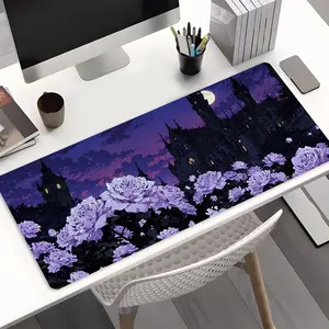 Gothic Castle Moonlit Night Purple Roses Mouse Pad - Non Slip Rubber Large Desk Mat for Office Gaming, Gothic Decor Gift for Her Alternative Girl Desk Accessories, Desktop Accessory