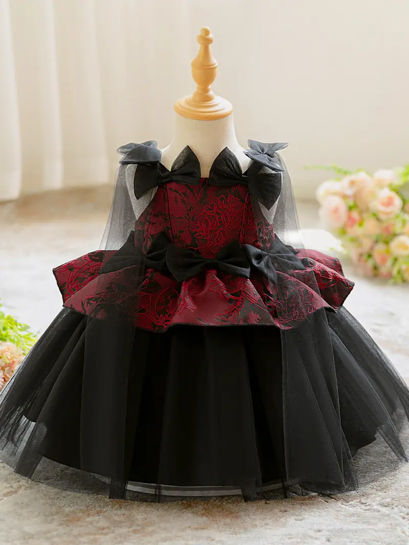 strapless open back dress Elegant Red Girl Dress Sage Green for Princess J155 Green Pink / Child-14 main image 1