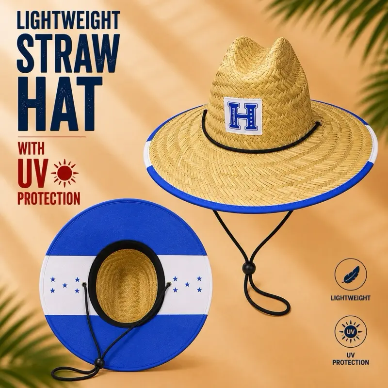 Unisex Premium Honduras Flag Beach Hat - Lightweight, UV-Protective Straw Hat