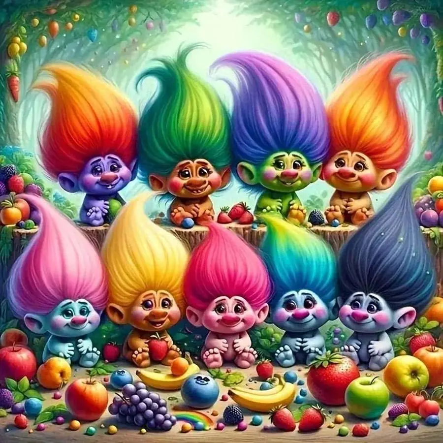 Cartoon Trolls Pattern DIY Diamond Arts Colorful Painting Kit without Frame, DIY 5D Diamond Arts Colorful Painting Kit, Wall Art Decor for Home, Handicraft, Diamond Painting Kits, DIY Craft Supplies