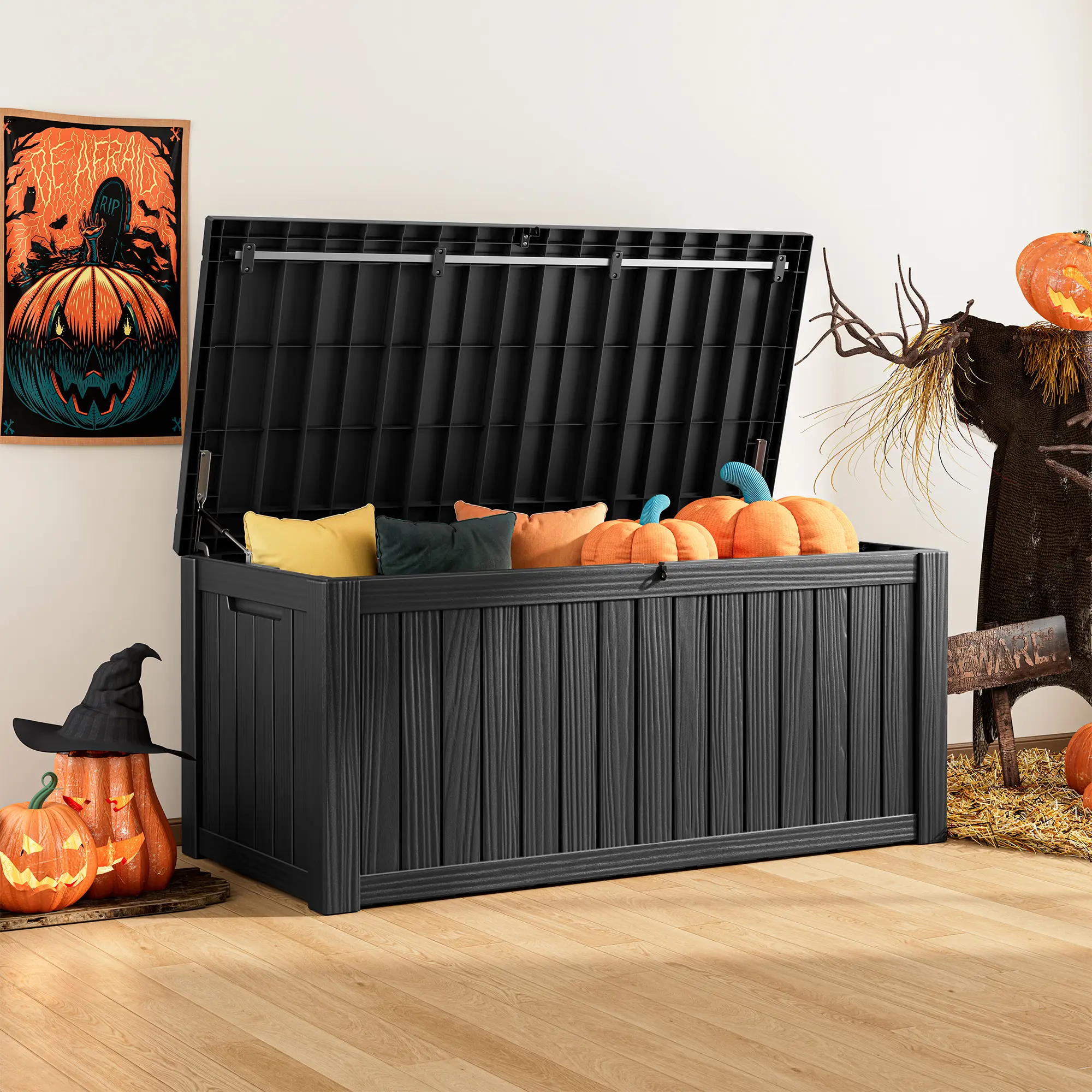 Summervibes LHBCRAFT  120Gallon Large Outdoor Storage Box, Lockable UV Resistant Patio Deck Box, Waterproof Garden Storage Container Can Be Used as Seat