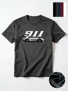 Men's 911 Car Enthusiast Crew Neck Graphic Fitted Tee - Automotive Style Hot Selling TikTok Viral Top
