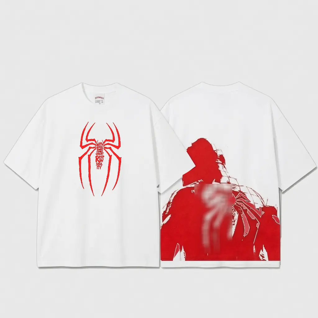Ver 14 Spidey Inspired Oversized Red Graphic T-Shirt, Vintage Movie Actor Fan Tee, The Peter Shirt, Y2K Comic Style Streetwear Top, Red Cotton Unisex Tee, Retro Superhero Inspired Shirt, Gift for Movie Fans