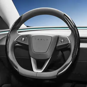 For Tesla Segmented Carbon Fiber Steering Wheel Cover, Car Steering Wheel Insert Accessories, Sporty Style Non-Slip Comfort Grip 2-Piece/3-Piece Set Quick-Install Design All-Season Compatibility For Model S/Model 3/Model Y/Model X/Model Y L