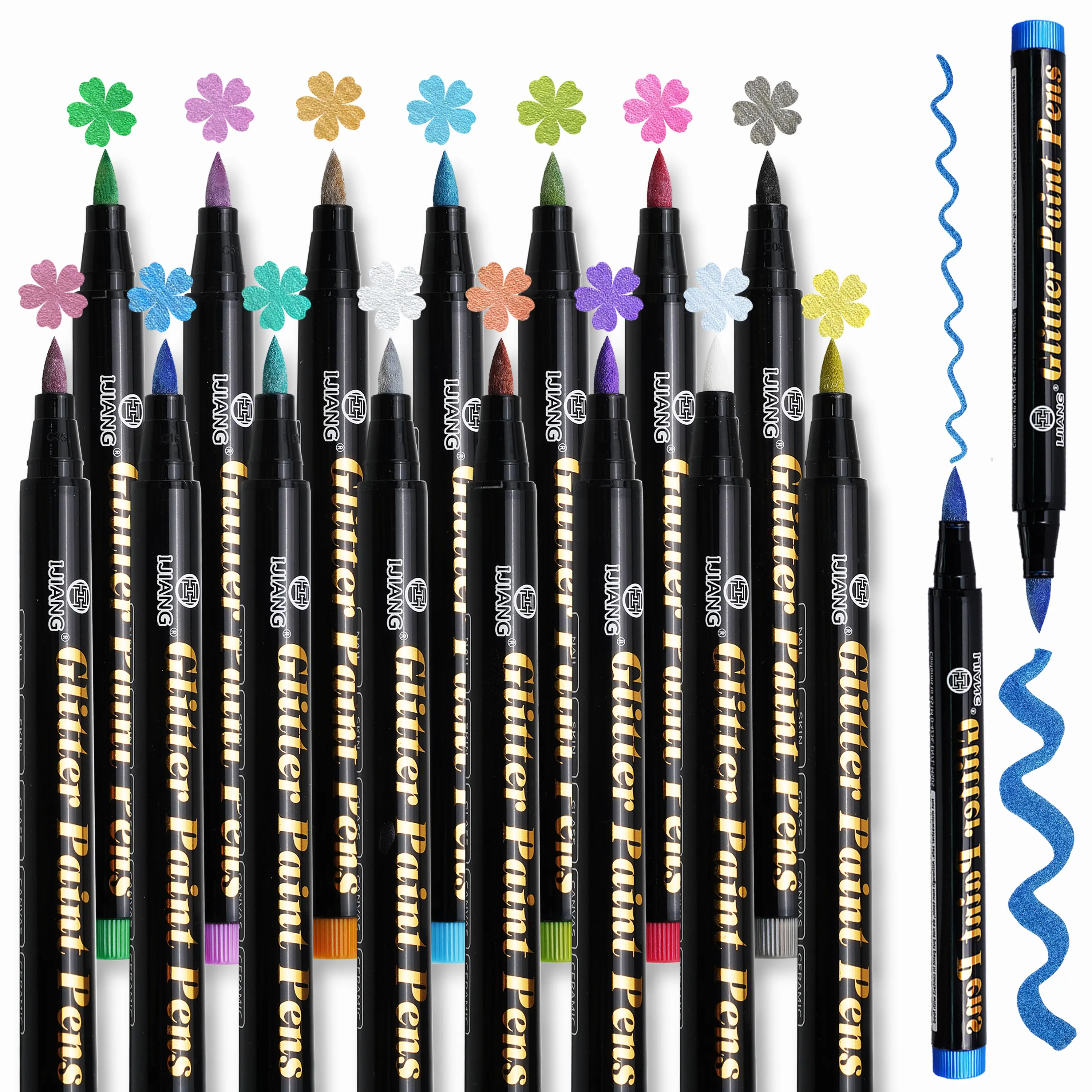 Metallic Glitter Markers, 15 PCS, Water-Based Quick-Dry Waterproof Paint Pens for Rock, Black Paper, Card, Glass, Ceramic, DIY Crafts. (Non-Toxic), Multi-Material Glitter Drawing & Painting Supplies, Fast-Drying Ink, No Messy Splatters