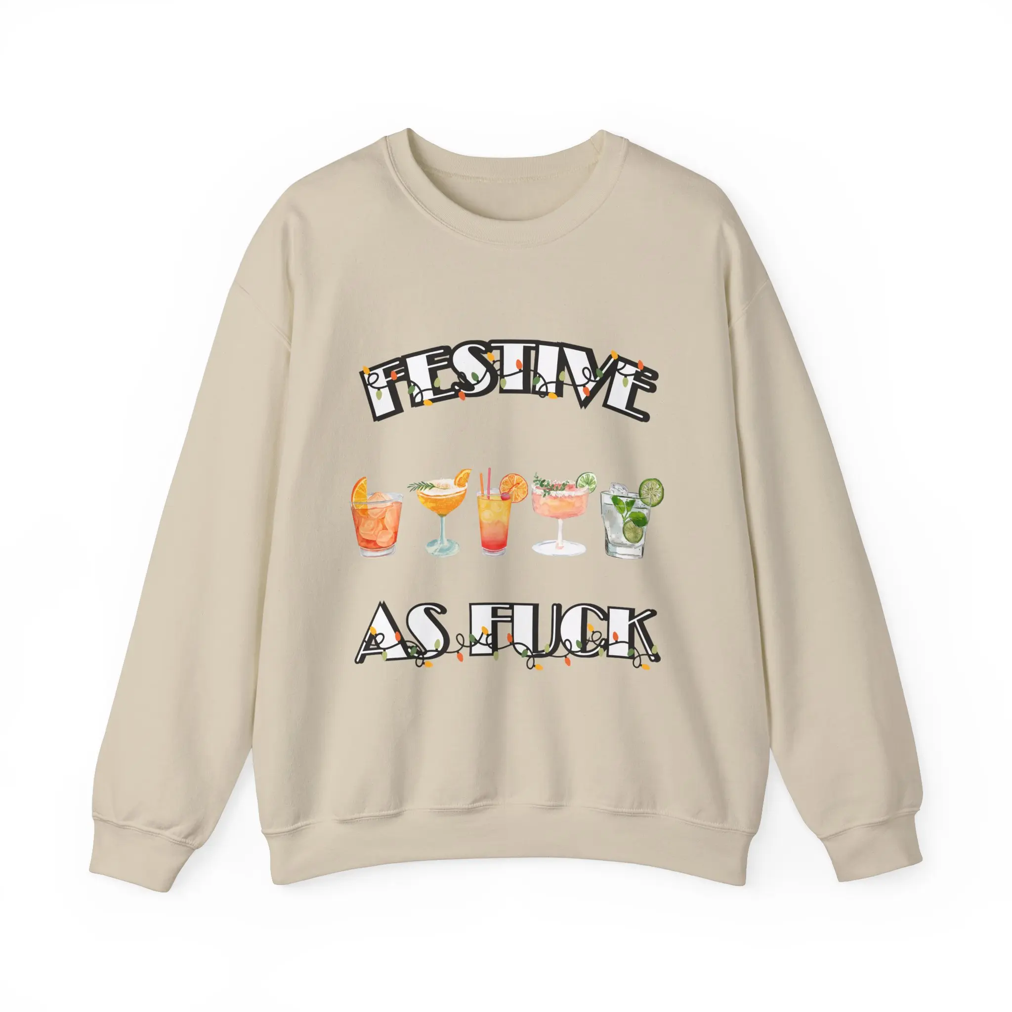 Festive AF Christmas Sweater: Trendy Holiday Jumper with Colorful Cocktail Cheers Design - Menswear